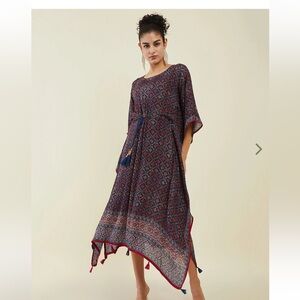 NWT Indian Kaftan S/M Sparkles Navy Tassels Boho